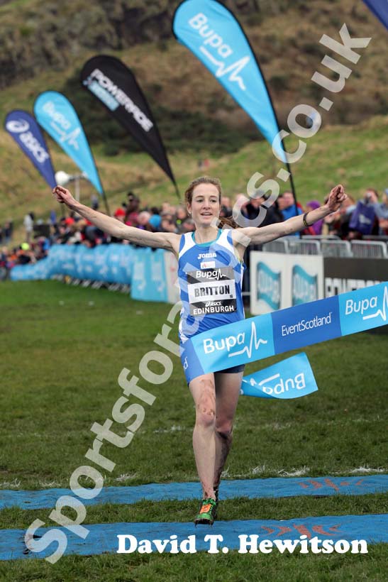 Fionnuala Britton wins the senior womens BUPA Great Edinburgh Cross country.
